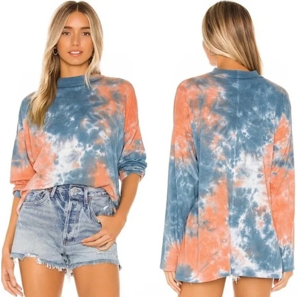 Free People Tops - NWOT FREE PEOPLE We The Free orange & blue long sleeve mock neck tie dye small